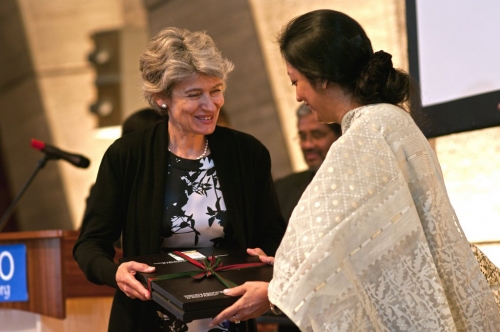 Shama with DG, UNESCO, Paris at Global Launch of her audio albums